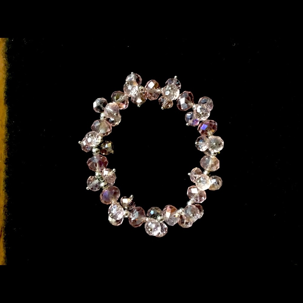 Rich pink, clear cut crystal stretch bracelet